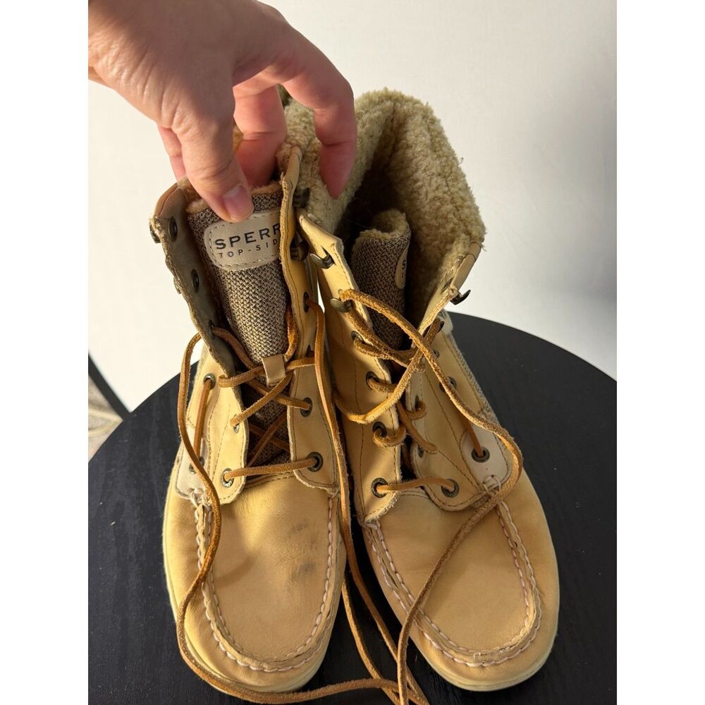 Sperry Top-Sider Leather Sherpa Lined Moc Toe Boots Women’s 9M Tan